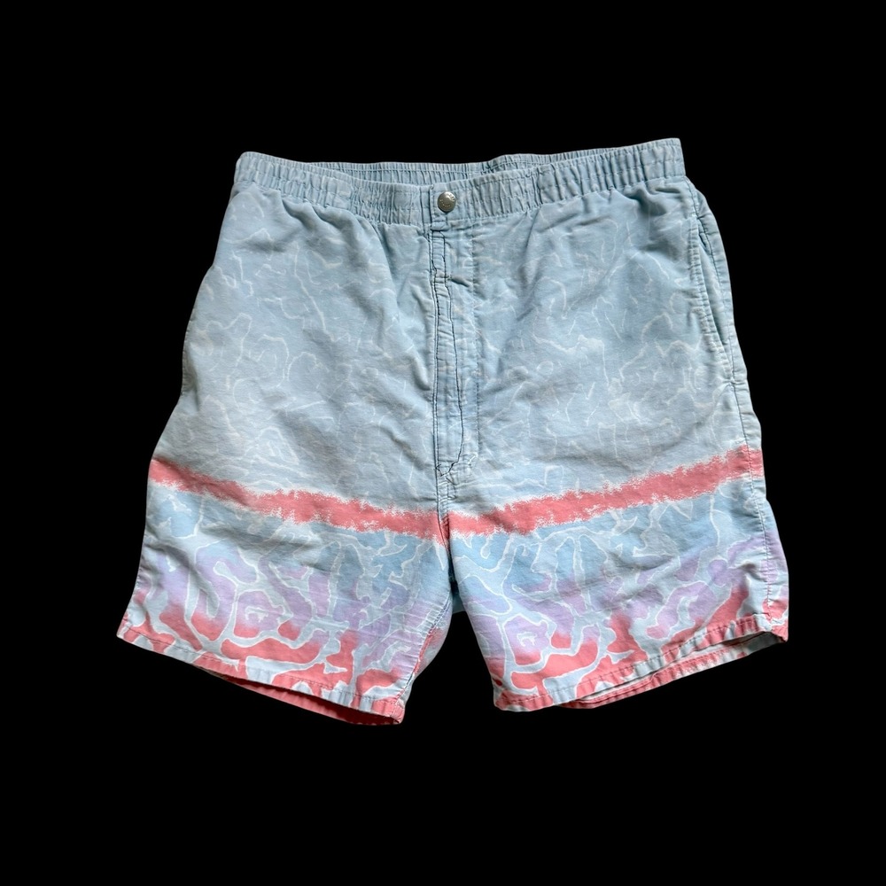 80's Hobie Surf Shorts Blue Pink Abstract Pastel Board Shorts‎ USA Made 28 Youth